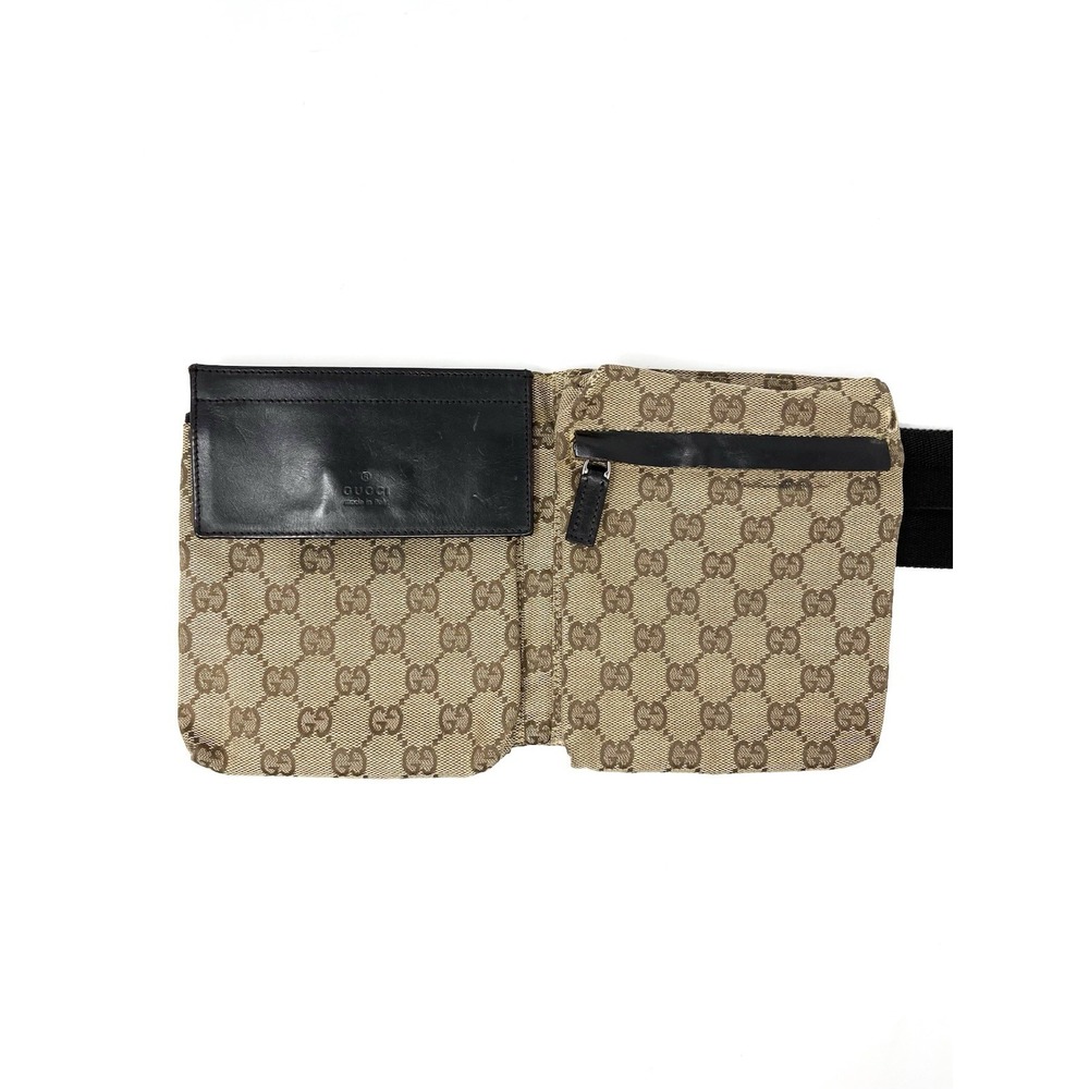 Vintage Gucci Interlocking GG Logo Monogram Belt Bum Bag Crossbody Brown Canvas